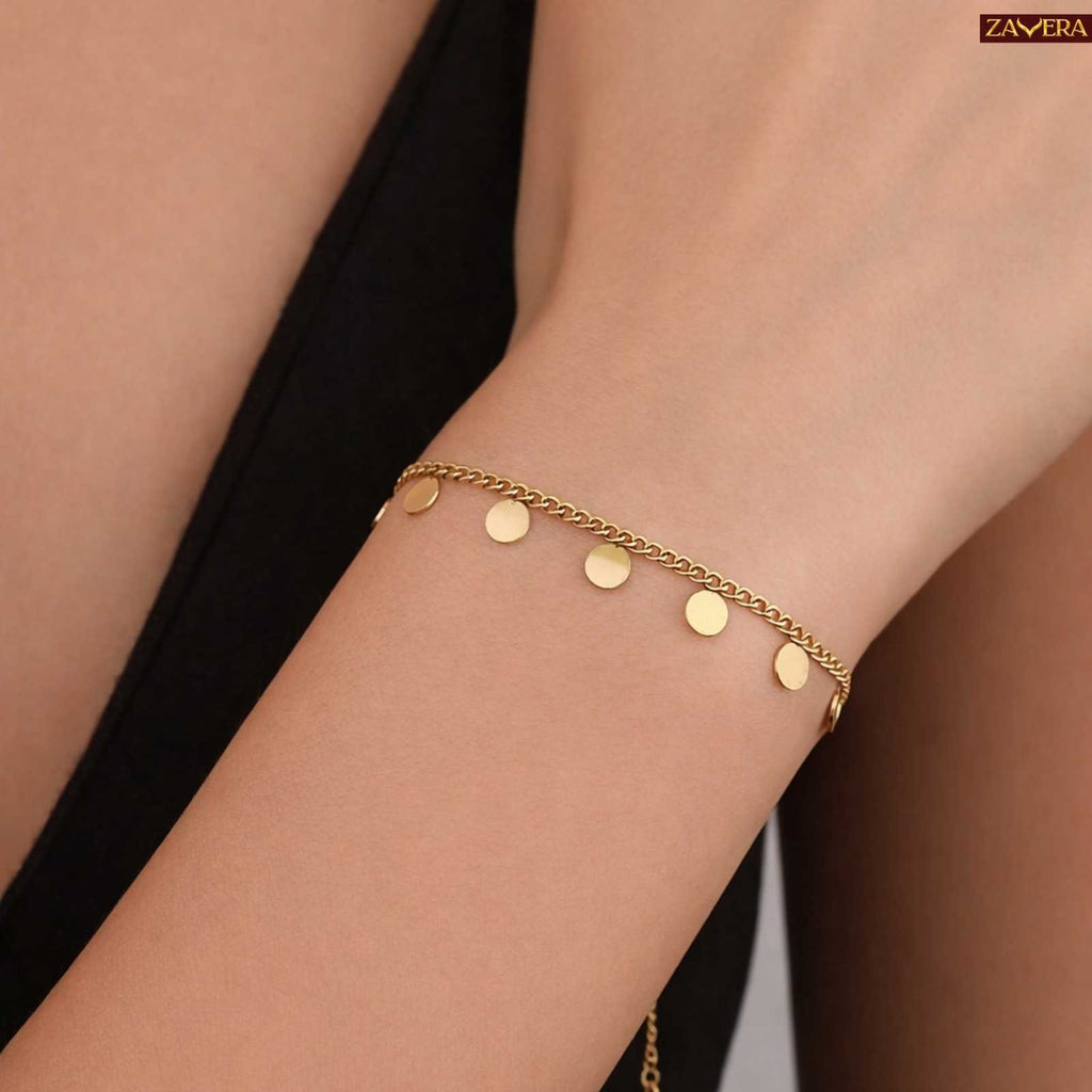 Round Disc Gold Plated Bracelet For Women