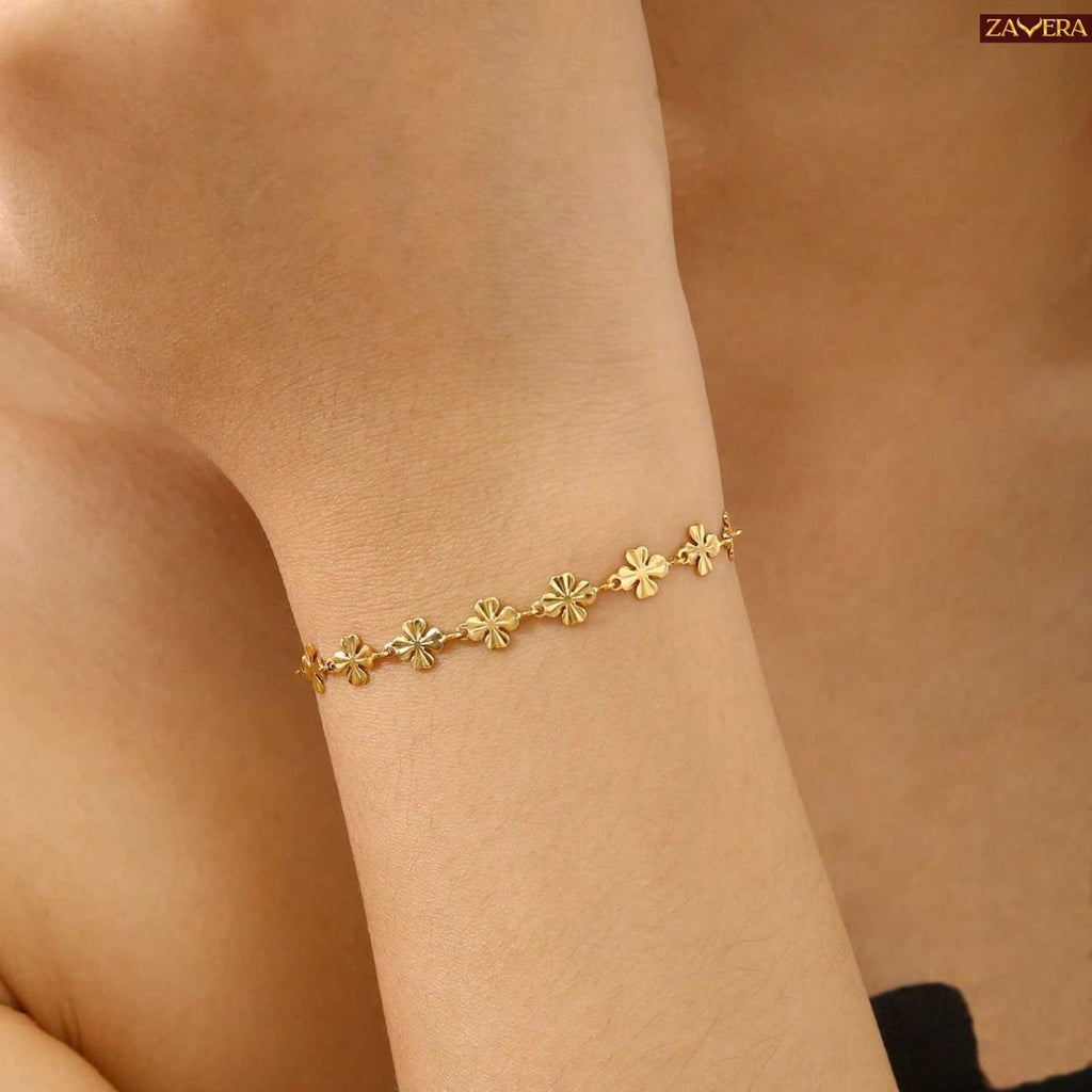 Simple Elegant Four Leaf Clover Gold Plated Bracelet