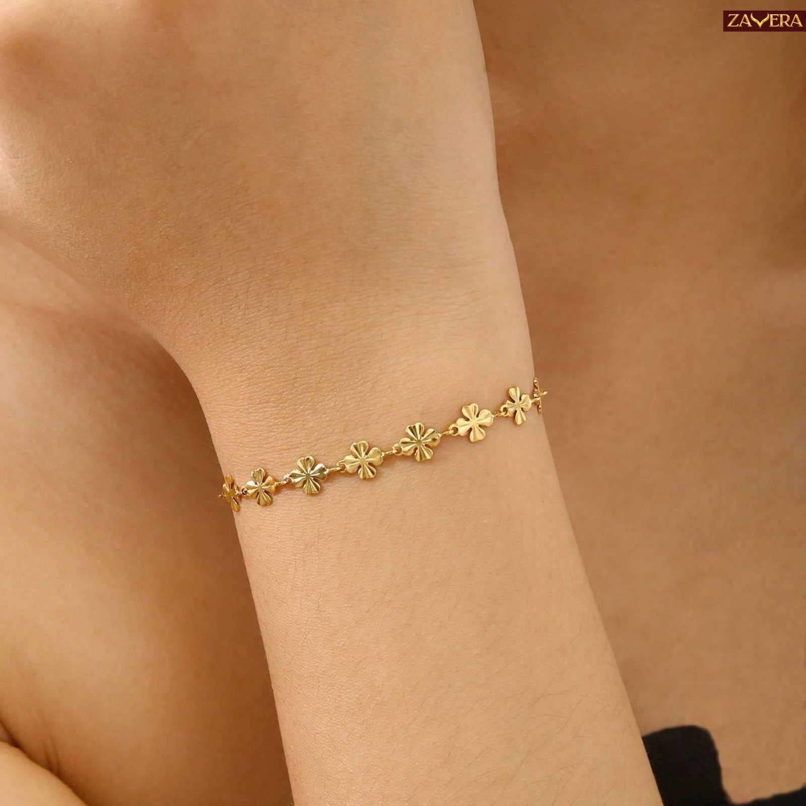 Simple Elegant Four Leaf Clover Gold Plated Bracelet