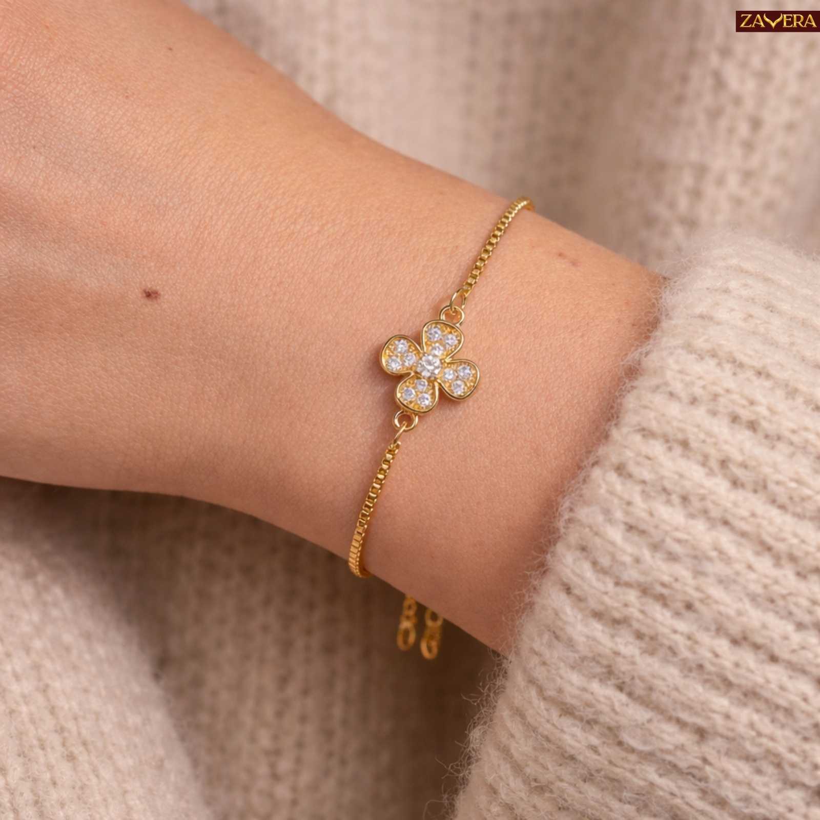 Four Leaf Clover Gold Plated Bracelet For Women