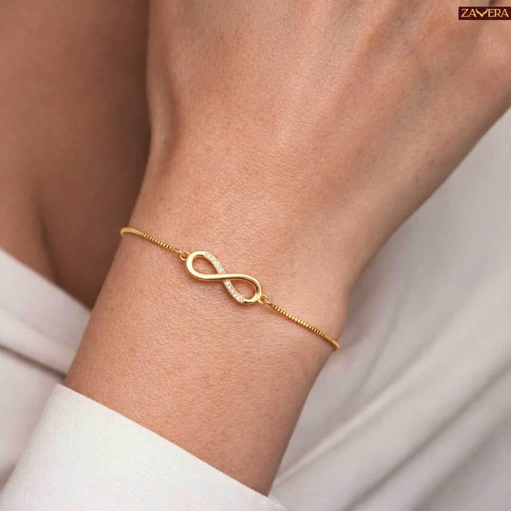 Infinity Charm Gold Plated Adjustable Bracelet For Women