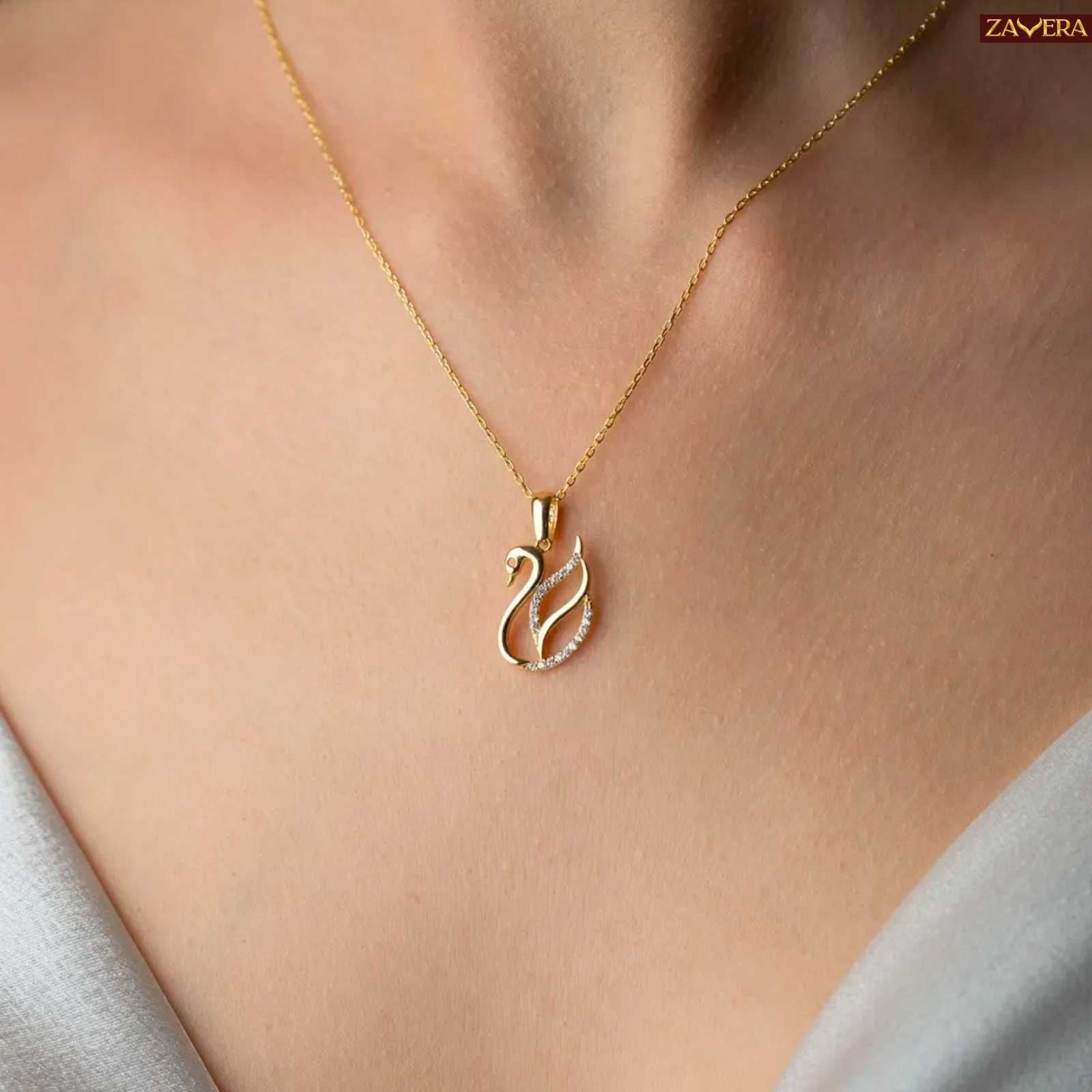 Elegance Swan Gold Plated Pendant for Women