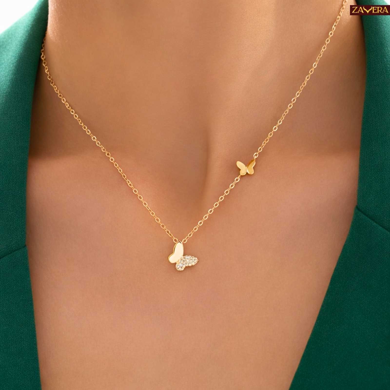 Couple Butterflies Gold Plated Pendant For Women