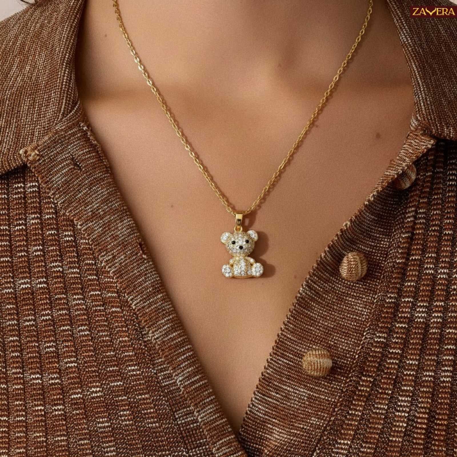 Cute Teddy Gold Plated Pendant for Women