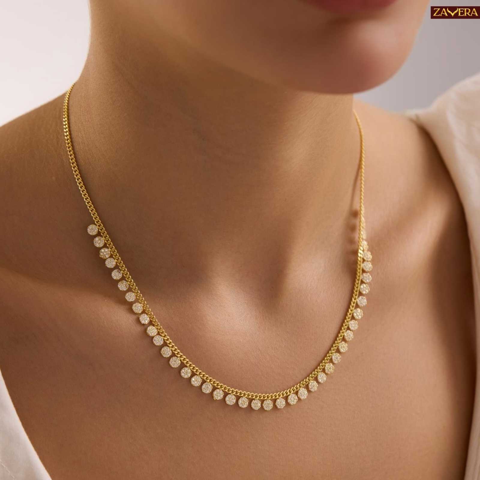 Round Zircon Stone Gold Plated Necklace