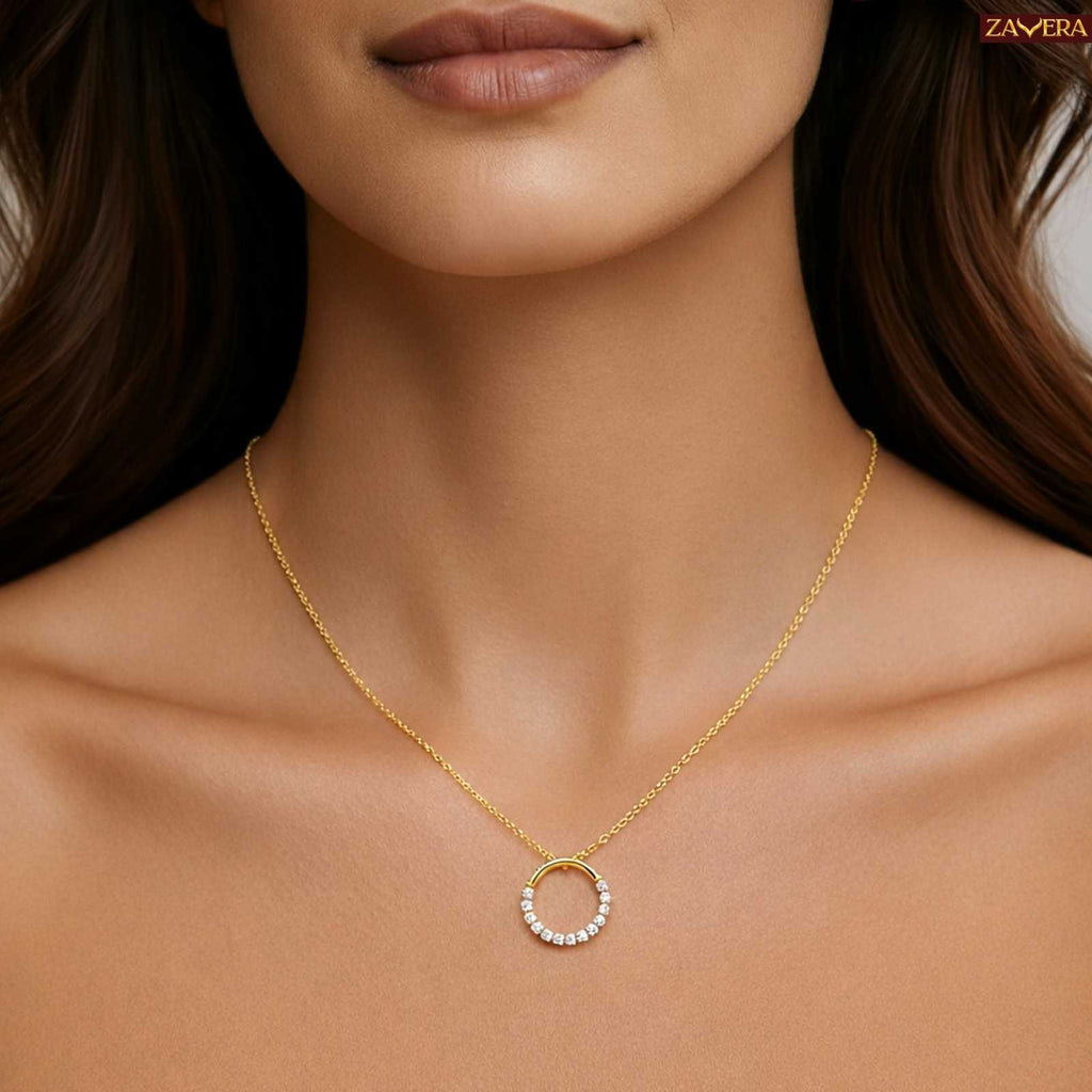 Round Zircon Gold Plated Pendant For Women