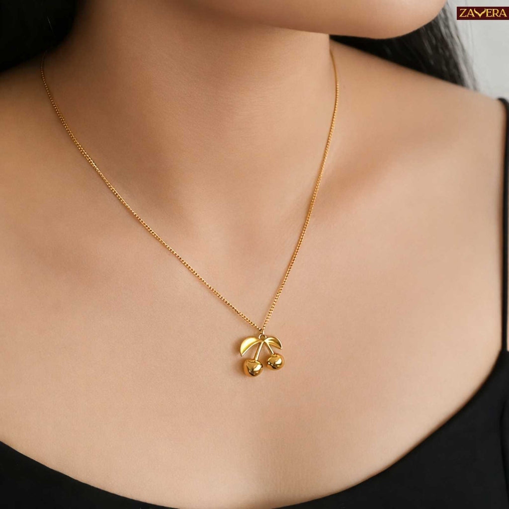 Sweet Cherry Gold Plated Pendant For Women