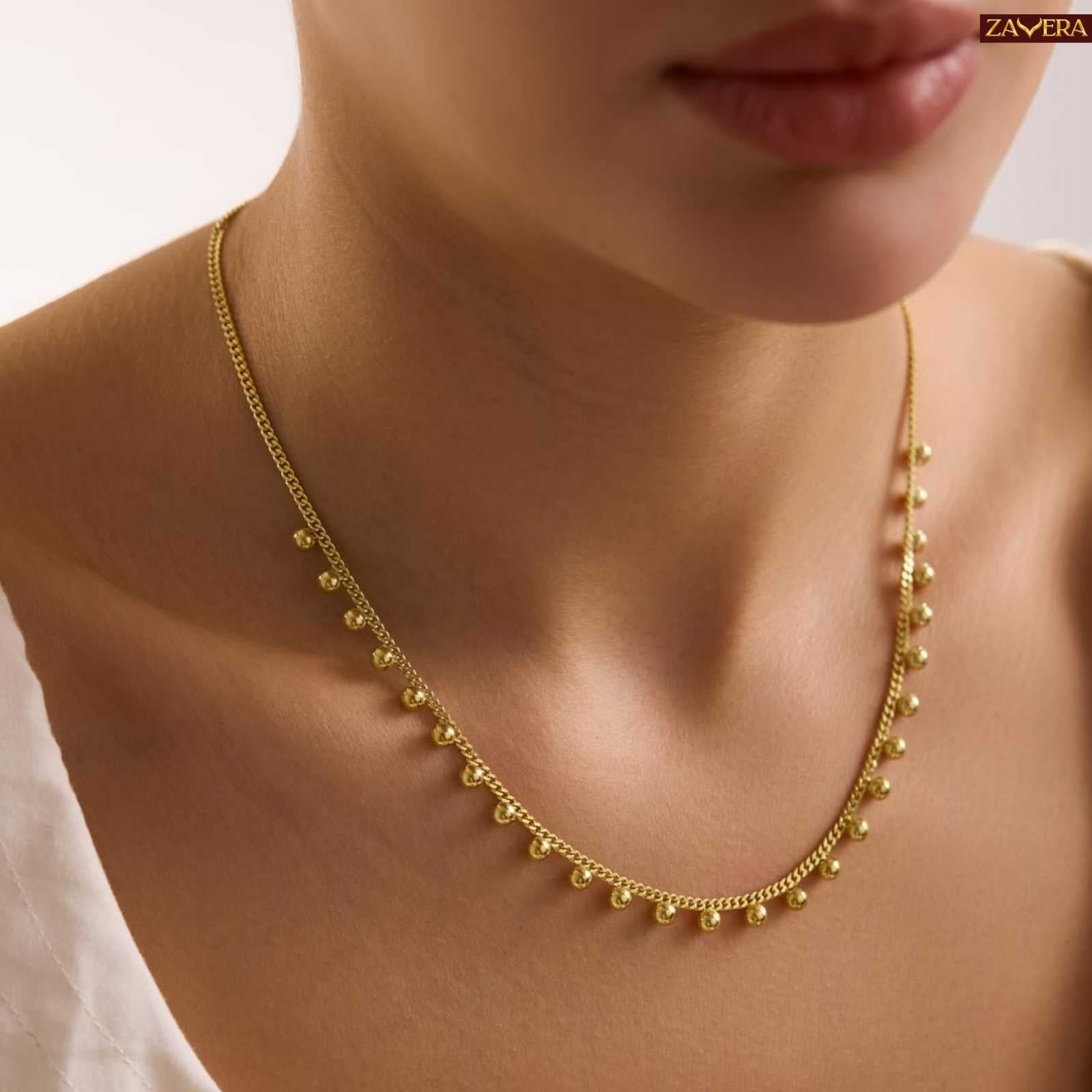 Minimalist Sequined Tiny Beads Gold Plated Necklace For Women