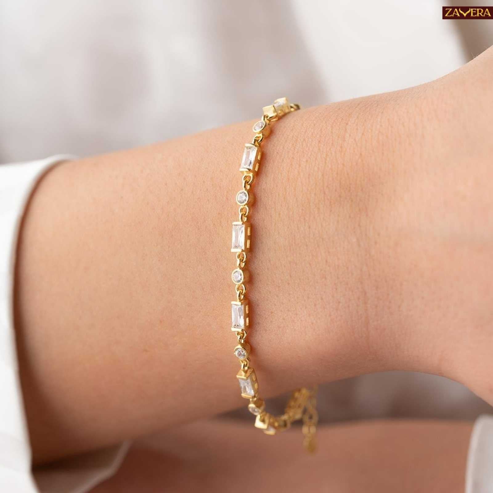 Baguette Stone Gold Plated Bracelet For Women