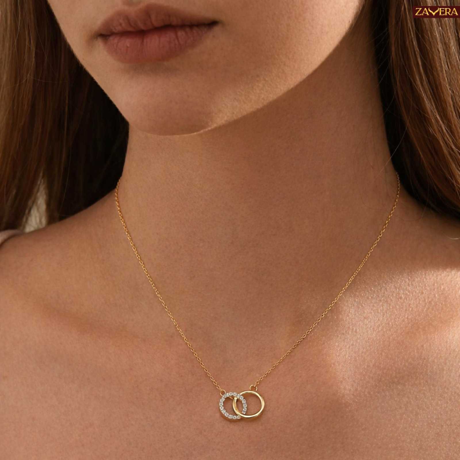 Interlocking Circle Gold Plated Pendant for Women