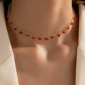 Red Beaded Gold Plated Necklace For Women