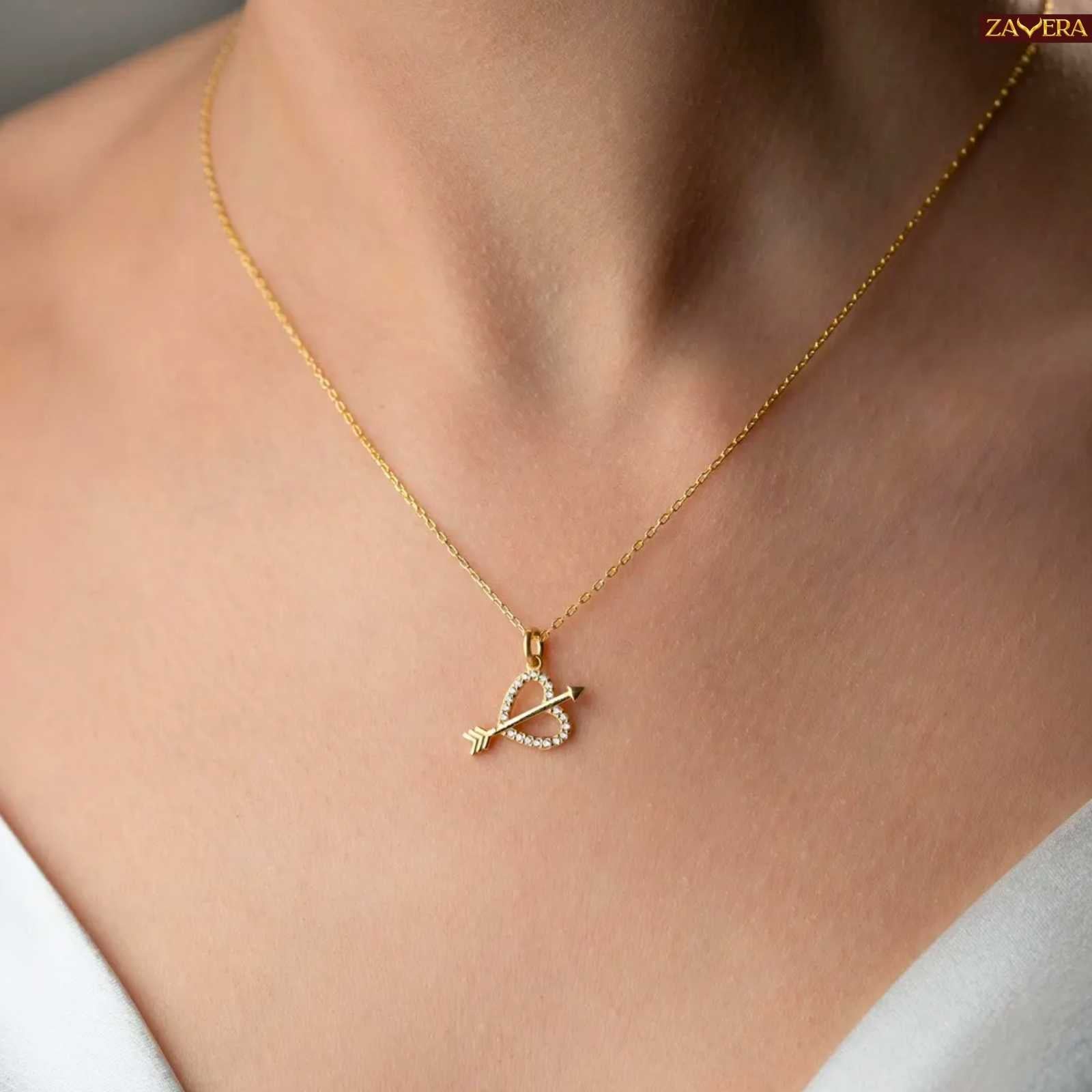 Cupid Arrow Heart Gold Plated Pendant For Women