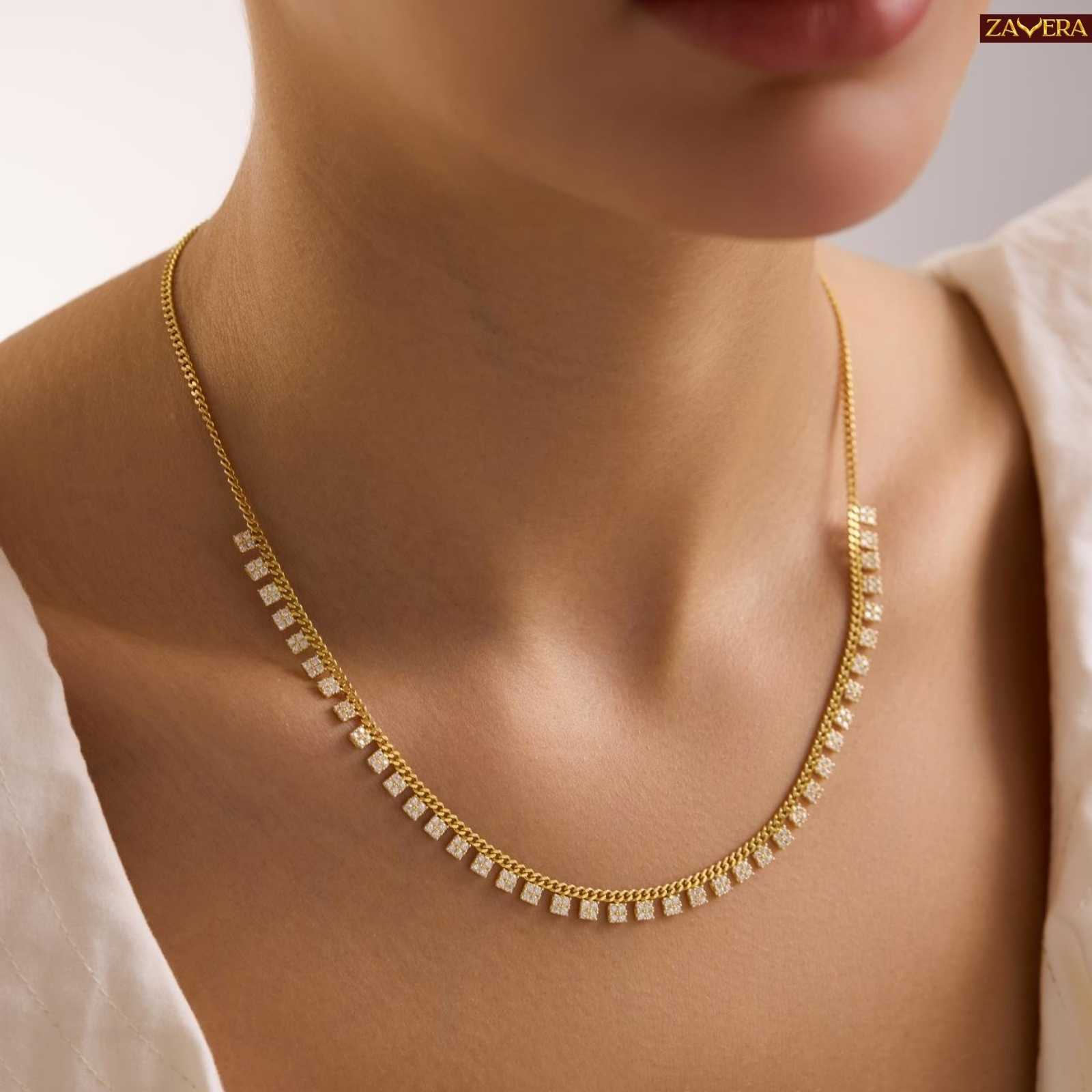 Square Zircon Stones Gold Plated Necklace