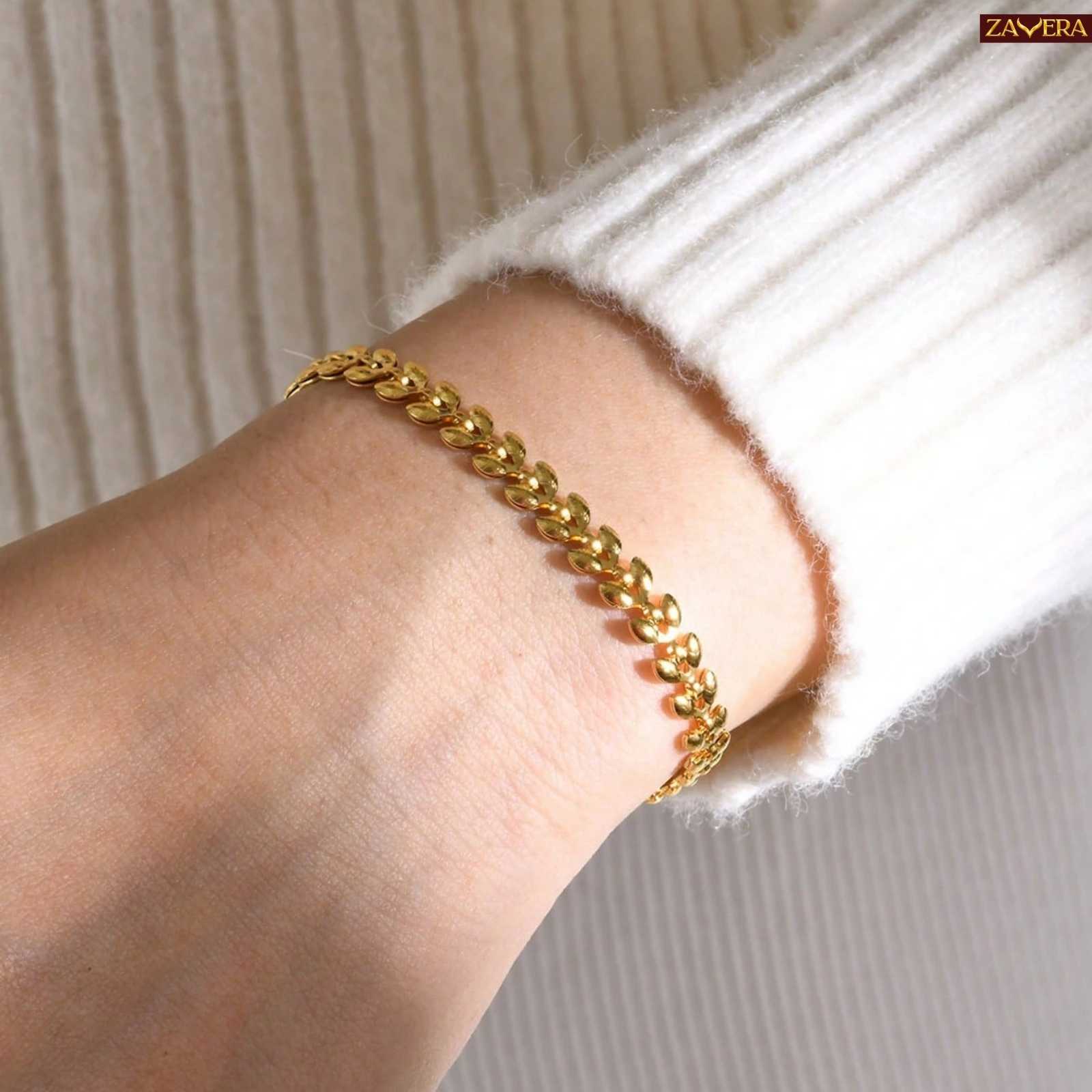 Wheat Ear Design Gold Plated Bracelet For Women