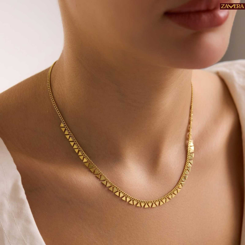 Minimalist Triangle Motif Gold Plated Necklace For Women
