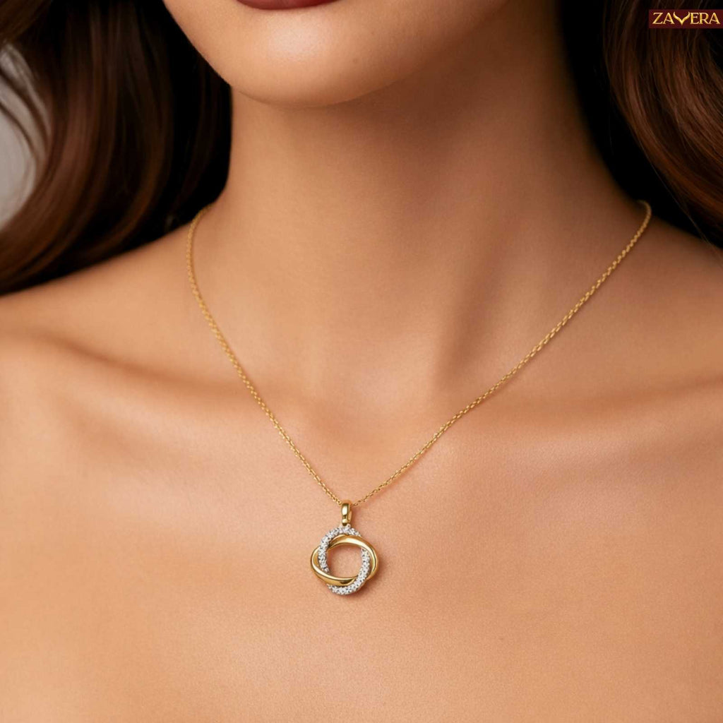 Crystal Circle Gold Plated Pendant For Women