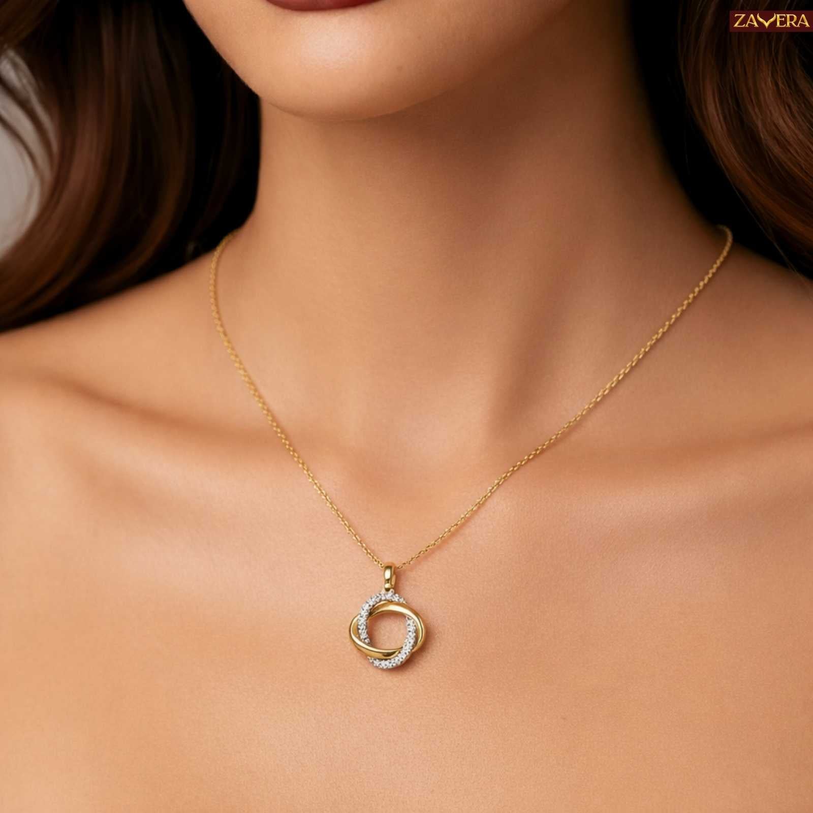 Crystal Circle Gold Plated Pendant For Women
