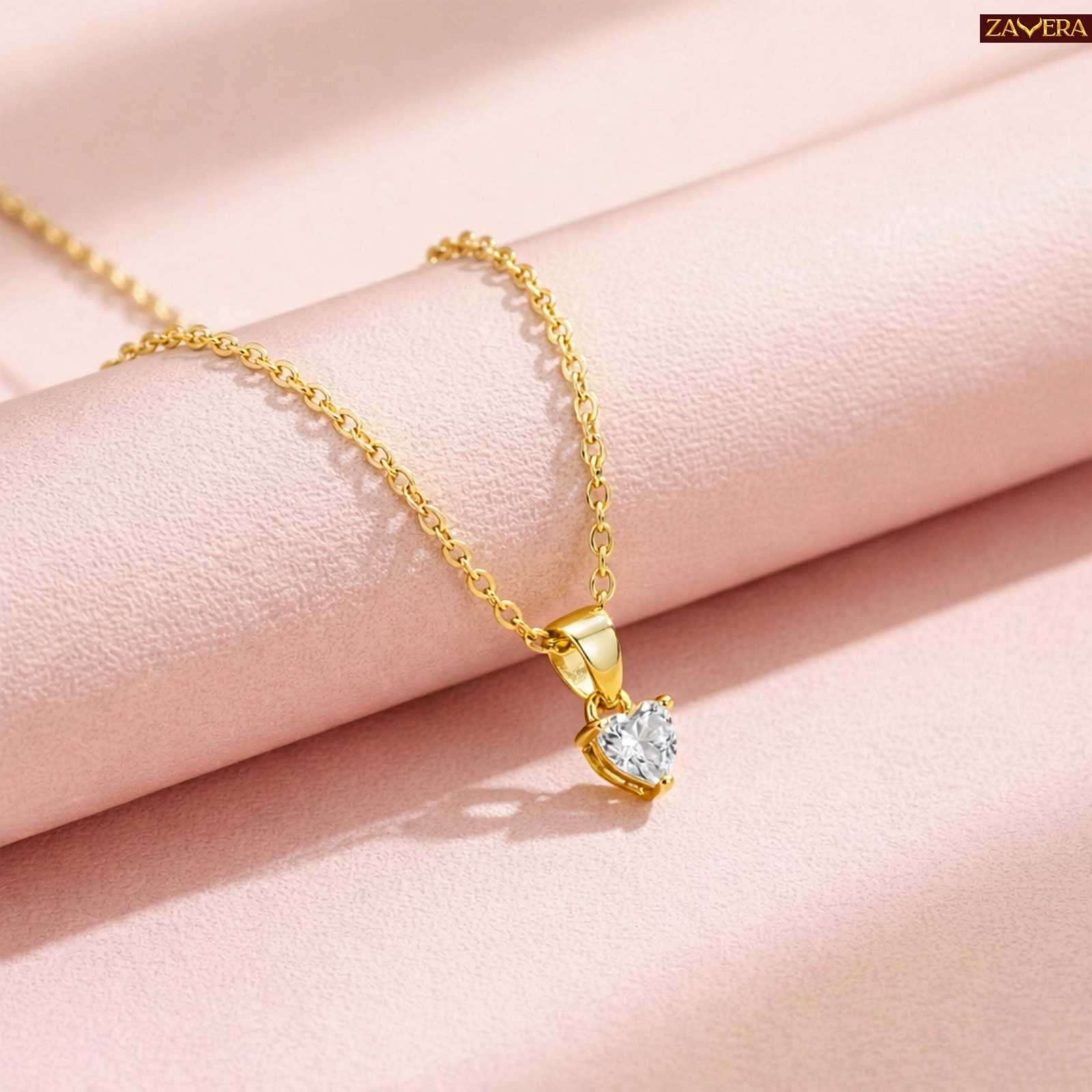 Zavera Heart Solitaire Diamond Gold Plated Pendant