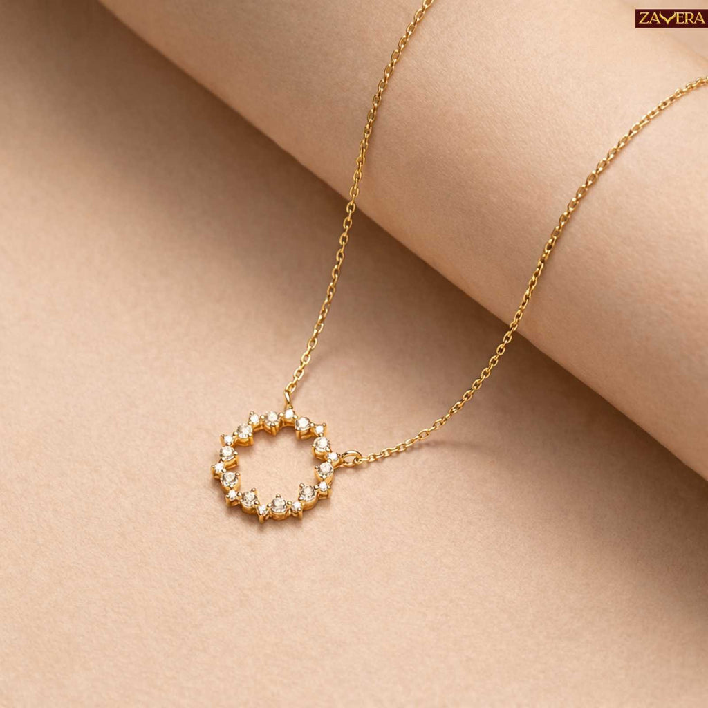Zavera Circular Halo Diamond Gold Plated Pendant