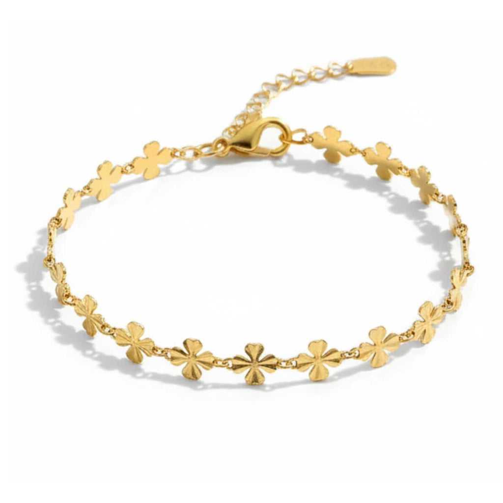 Simple Elegant Four Leaf Clover Gold Plated Bracelet