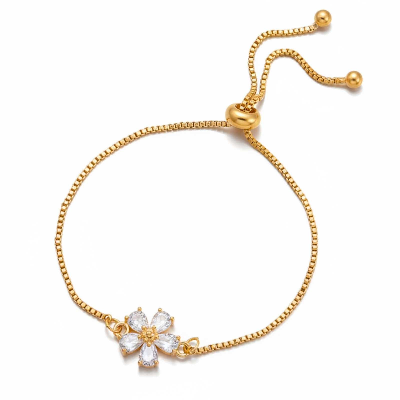 Flower Charm Gold Plated Bracelet For Women