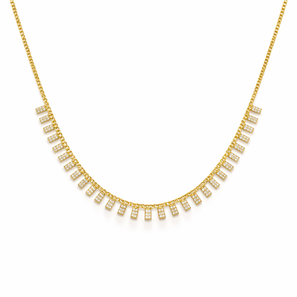 Rectangular Zircon Stones Gold Plated Necklace