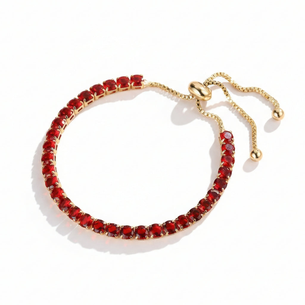 Minimal Red Gemstone Gold Plated Bracelet For Women